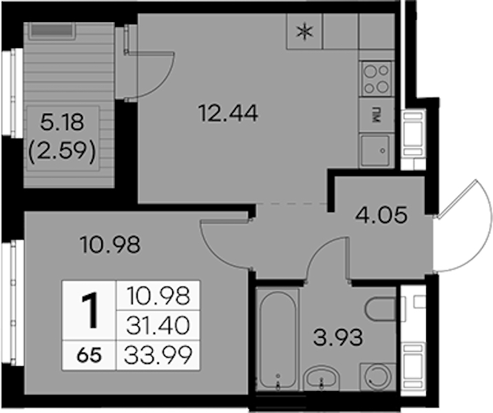 1-комнатная квартира 33.99 м², 8/8 эт., ЖК «Glorax City Балтийская»